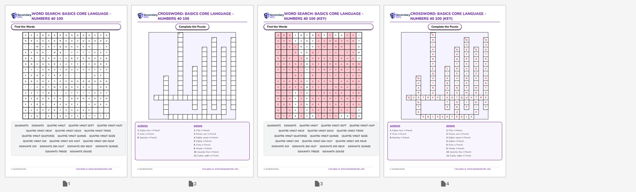 Core Language Numbers French Basics Core Language - Numbers 40 100 - Activity Pack | SecondaryMFL