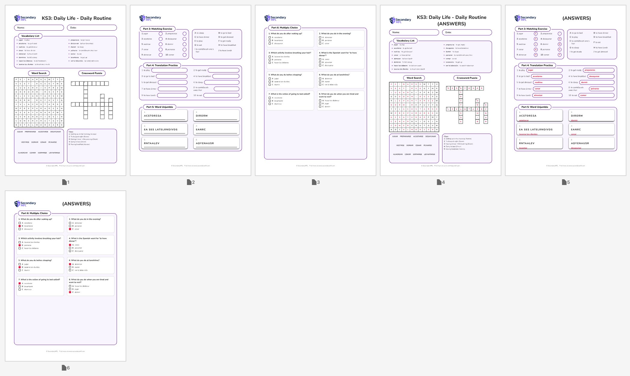 KS3 Spanish Activity Pack: Daily Routine & Reflexive Verbs | SecondaryMFL
