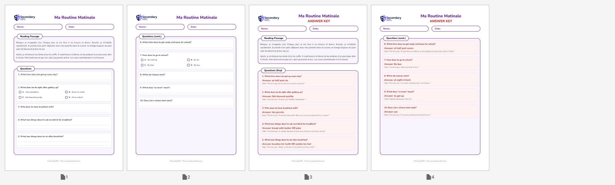 Ma Routine Comprehension French Ma Routine Matinale — KS3 | SecondaryMFL