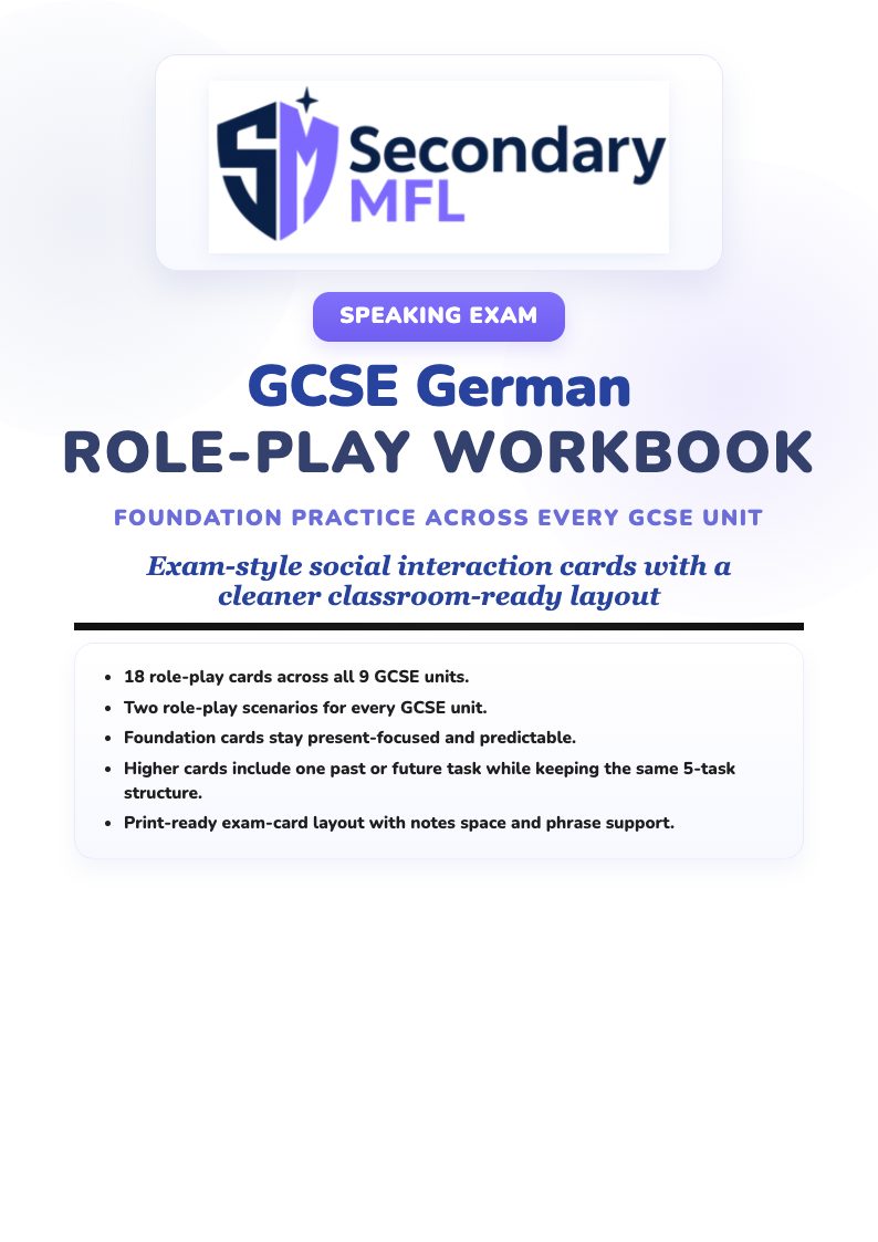 AQA GCSE German Role-Play Foundation Workbook | SecondaryMFL