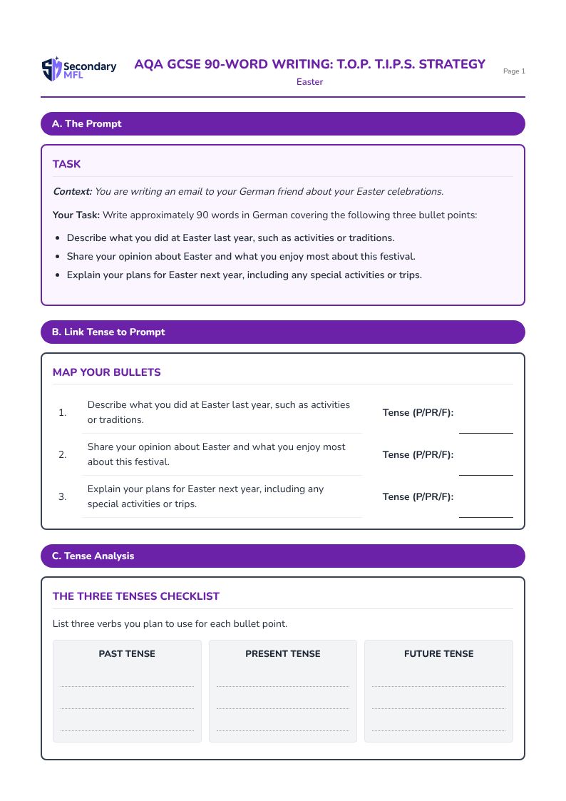German Writing 90 Words: Easter (Vol 1) — KS4 | SecondaryMFL
