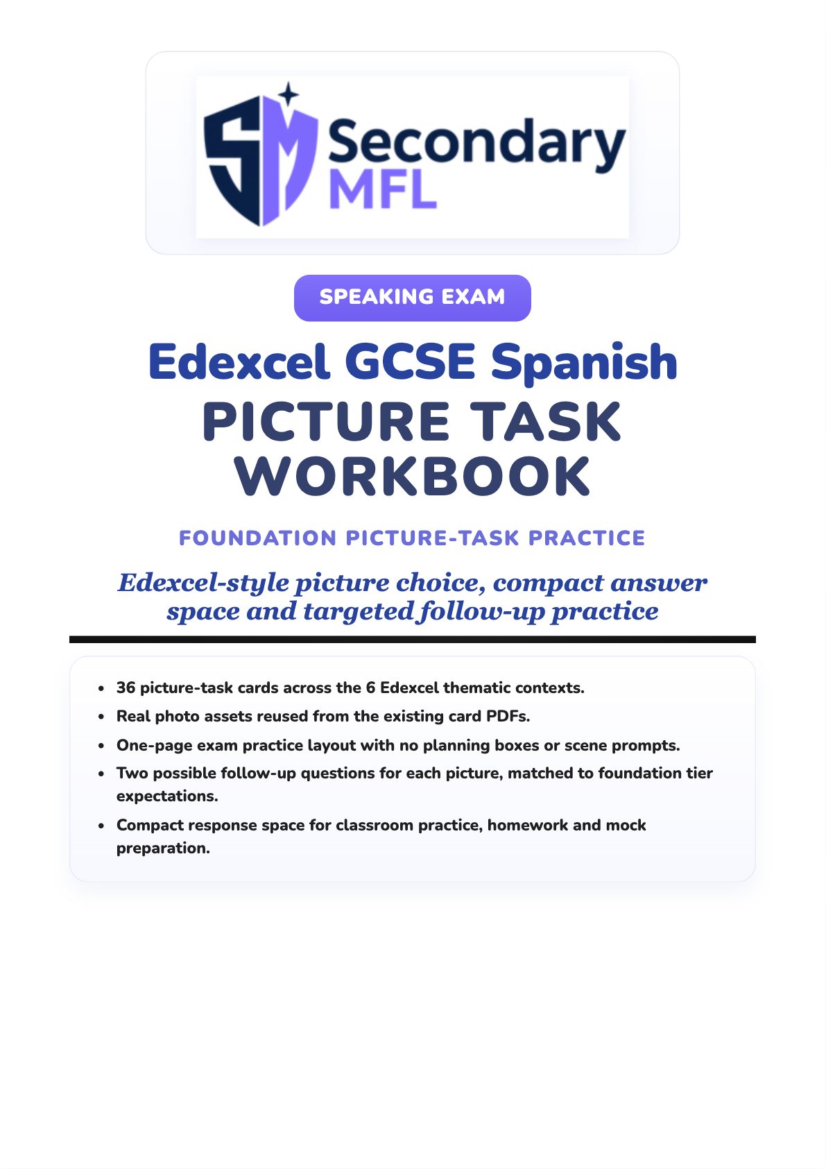 Edexcel GCSE Spanish Picture Task Foundation Workbook | SecondaryMFL